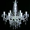 This White & Crystal Chandelier measures 22" x 17" and holds 6 Traditional Chandelier Bulbs. It will make your Weding or Event over the Top! Perfect for over a Cake Table...or anywhere! Available for Rental or we can Install for a Wedding.
